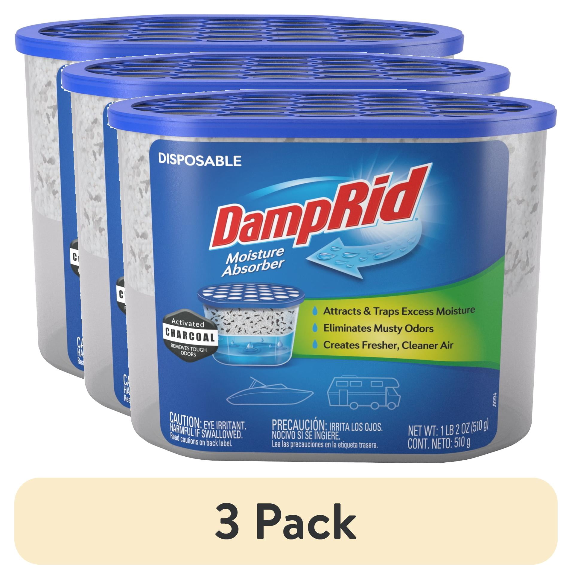 (3 pack) DampRid Moisture Absorber for Boats and RVs with Activated Charcoal,  Fragrance Free, 18 oz.