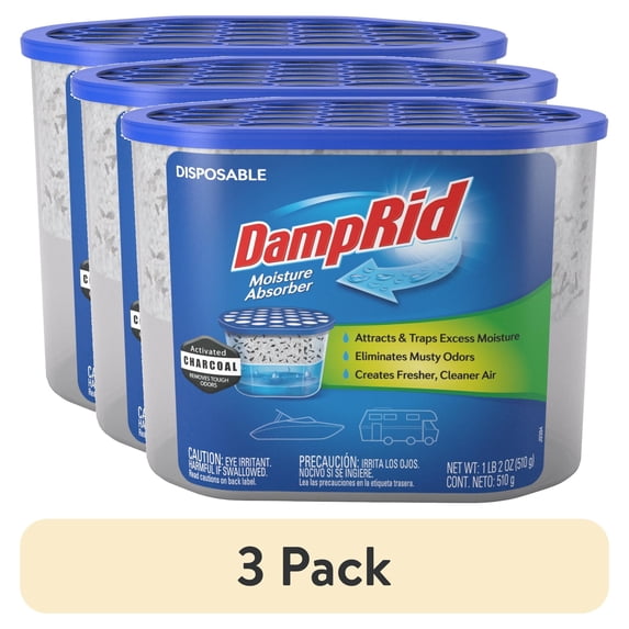 (3 pack) DampRid Moisture Absorber for Boats and RVs with Activated Charcoal, Fragrance Free, 18 oz.