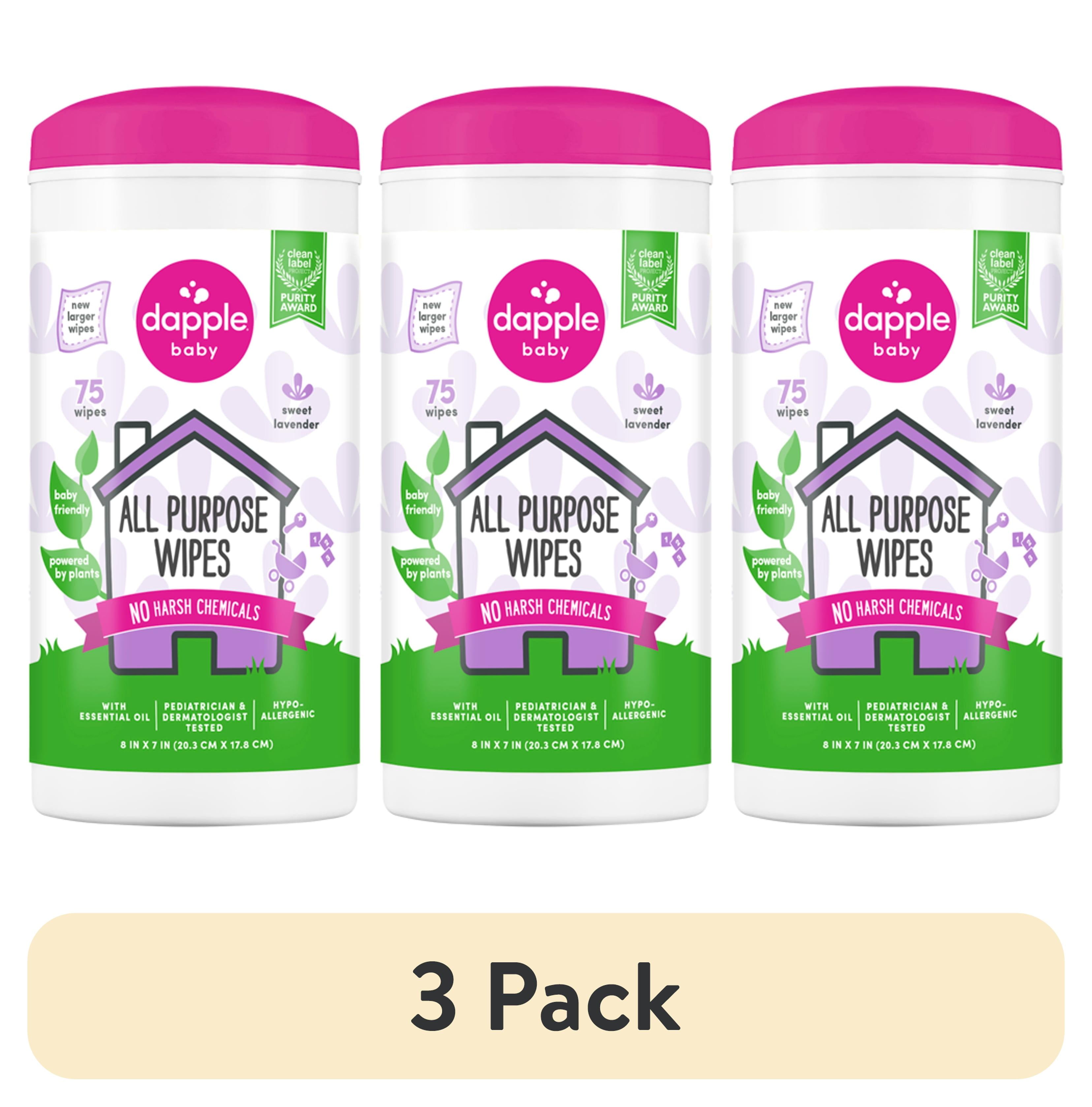 (3 pack) Dapple Baby All-Purpose Cleaning Wipes with Lavender Scent - 75 Plant-Based Wipes