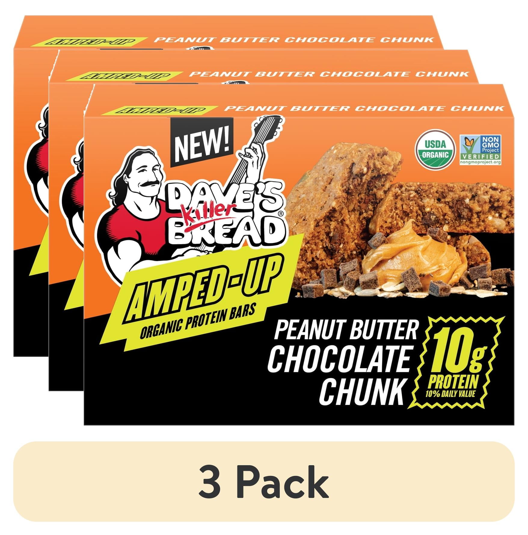 (3 pack) Dave's Killer Bread Amped-Up Peanut Butter Chocolate Chunk Organic Protein Bars, 4 Count