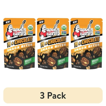 (3 pack) Dave's Killer Bread PB & Chocolate Organic Snack Bites, Organic Snacks, 7.2 oz