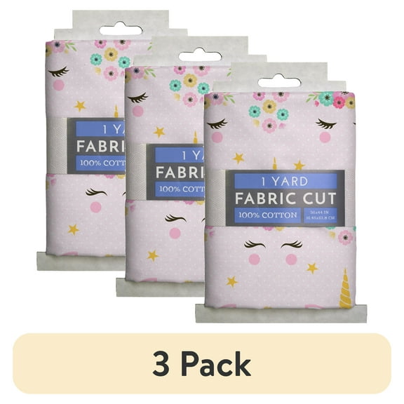 (3 pack) David Textiles 44" x 1 Yard Cotton Hide-and-Seek Unicorn Precut Fabric, Pink