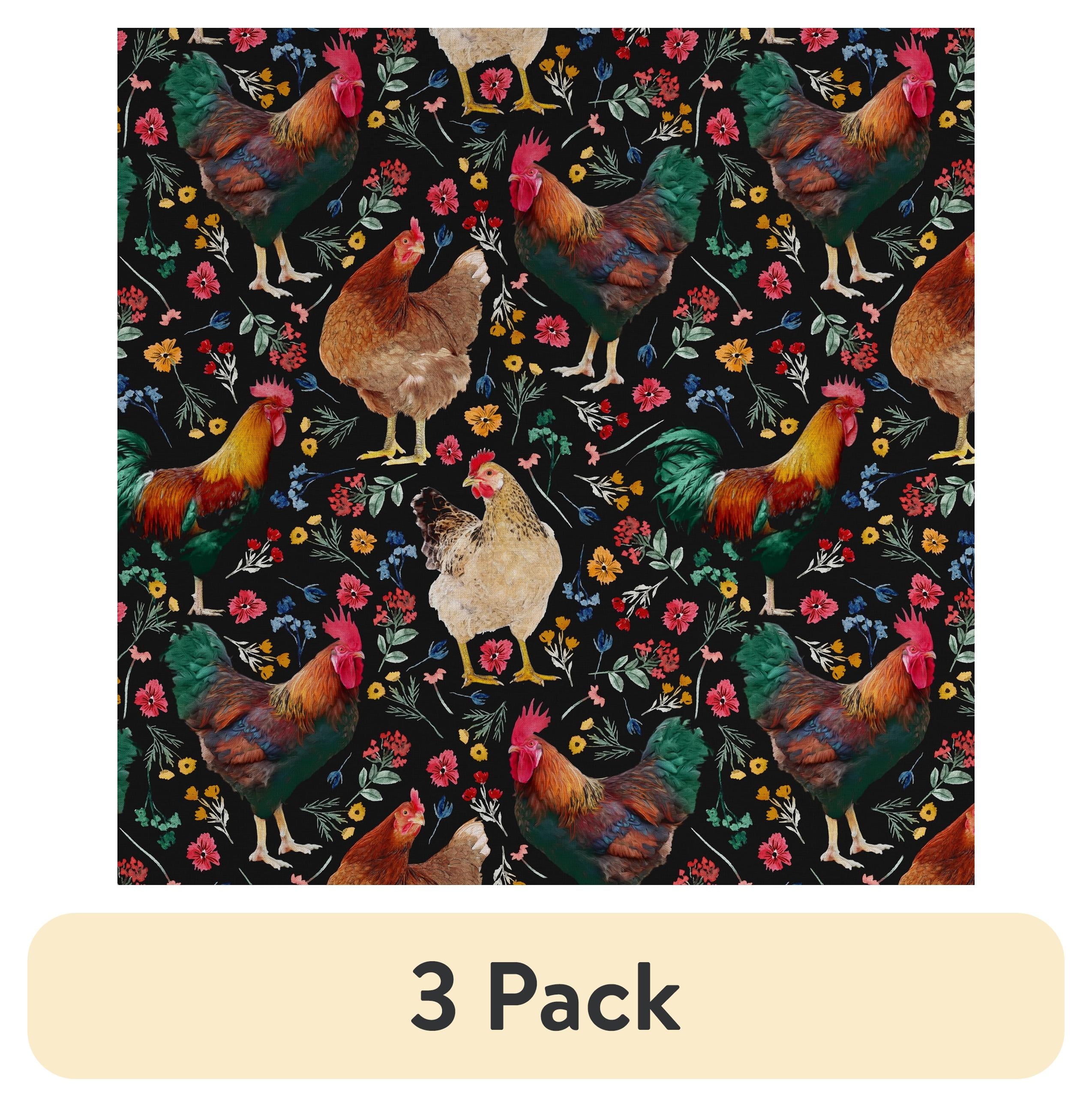 (3 pack) Half-Yard 100% Cotton Farm Rooster, Multi-color, 44" Wide for Quilting & Sewing by David Textiles