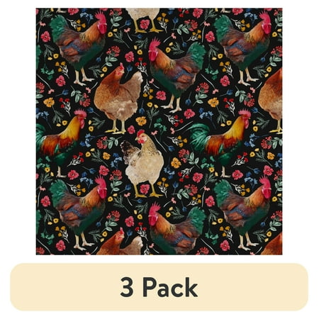(3 pack) Half-Yard 100% Cotton Farm Rooster, Multi-color, 44" Wide for Quilting & Sewing by David Textiles
