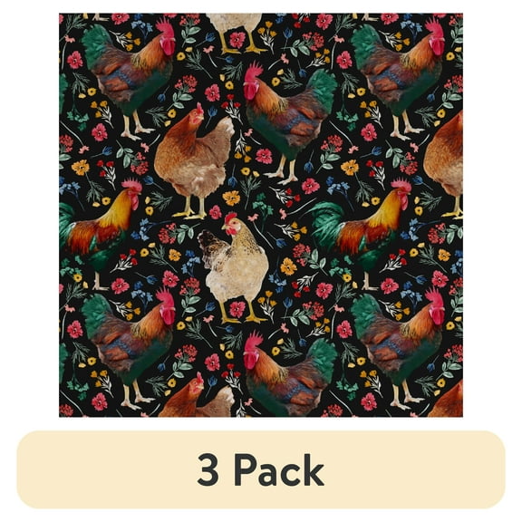 (3 pack) David Textiles 44" x 18" Cotton Farm Rooster Flowers Precut Fabric, Multicolor