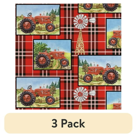 (3 pack) Half-Yard 100% Cotton Tractor Plaid, Red, 44" Wide for Quilting & Sewing by David Textiles