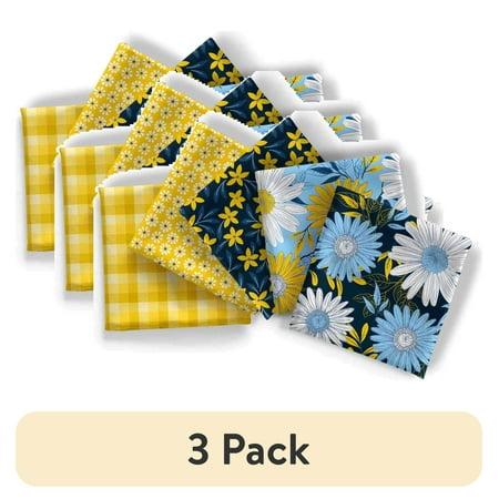 (3 pack) David Textiles 18" x 21" 100% Cotton Darling Daisy, Multi-color, for Quilting & Sewing, 5 Pieces