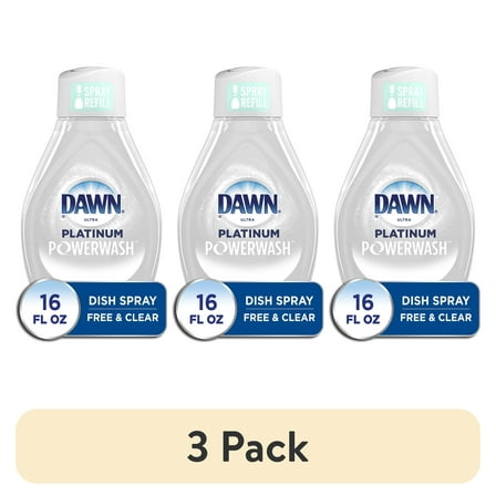 (3 pack) Dawn Free & Clear Power Wash Dish Spray, Dish Soap, Pear Scent Refill, 16oz