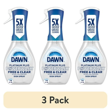 (3 pack) Dawn Powerwash Spray, Dish Soap, Dishwashing Liquid, Free & Clear, 1 Starter Kit, 16 Fl Oz