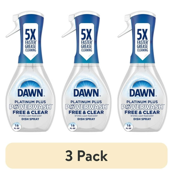 (3 pack) Dawn Powerwash Spray, Dish Soap, Dishwashing Liquid, Free & Clear, 1 Starter Kit, 16 Fl Oz