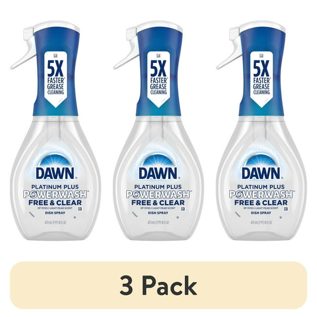 (3 pack) Dawn Powerwash Spray, Dish Soap, Dishwashing Liquid, Free & Clear, 1 Starter Kit, 16 Fl Oz