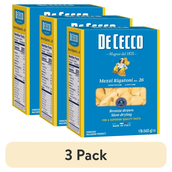 (3 pack) De Cecco Mezzi Rigatoni Pasta, 1 lb Imported from Italy. Non GMO