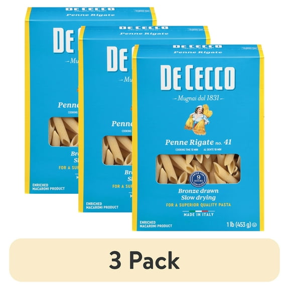 (3 pack) De Cecco Penne Rigate No.41 Pasta, 16 oz – No Egg, Milk, or Soy – Contains Wheat