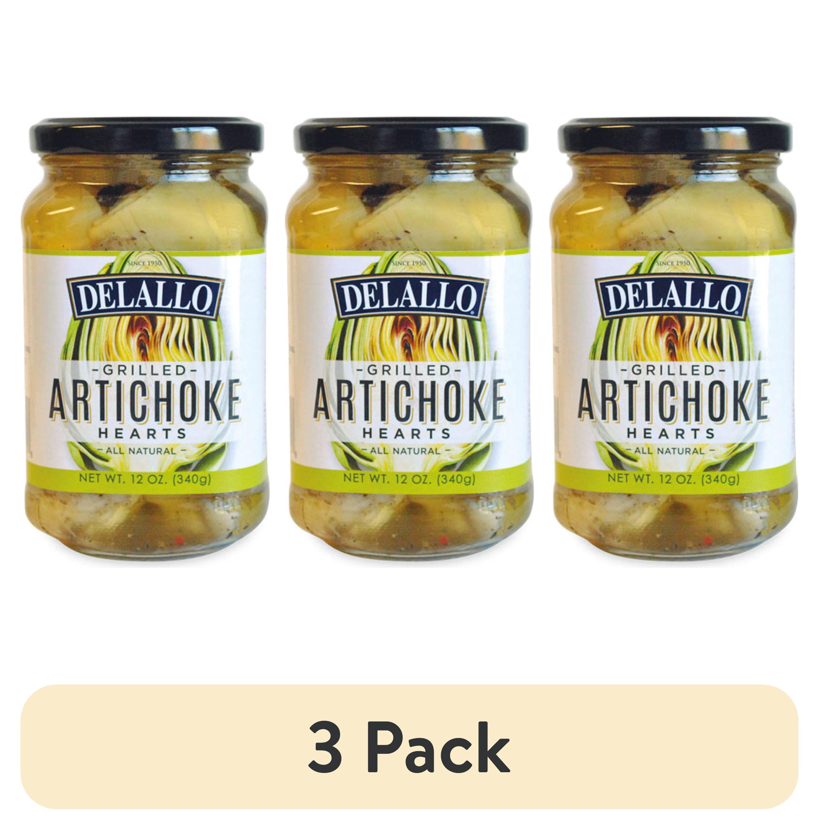 (3 pack) DeLallo Grilled Artichoke Hearts, 12 oz Jar, Kosher, Non-GMO, Gluten-Free, Vegan