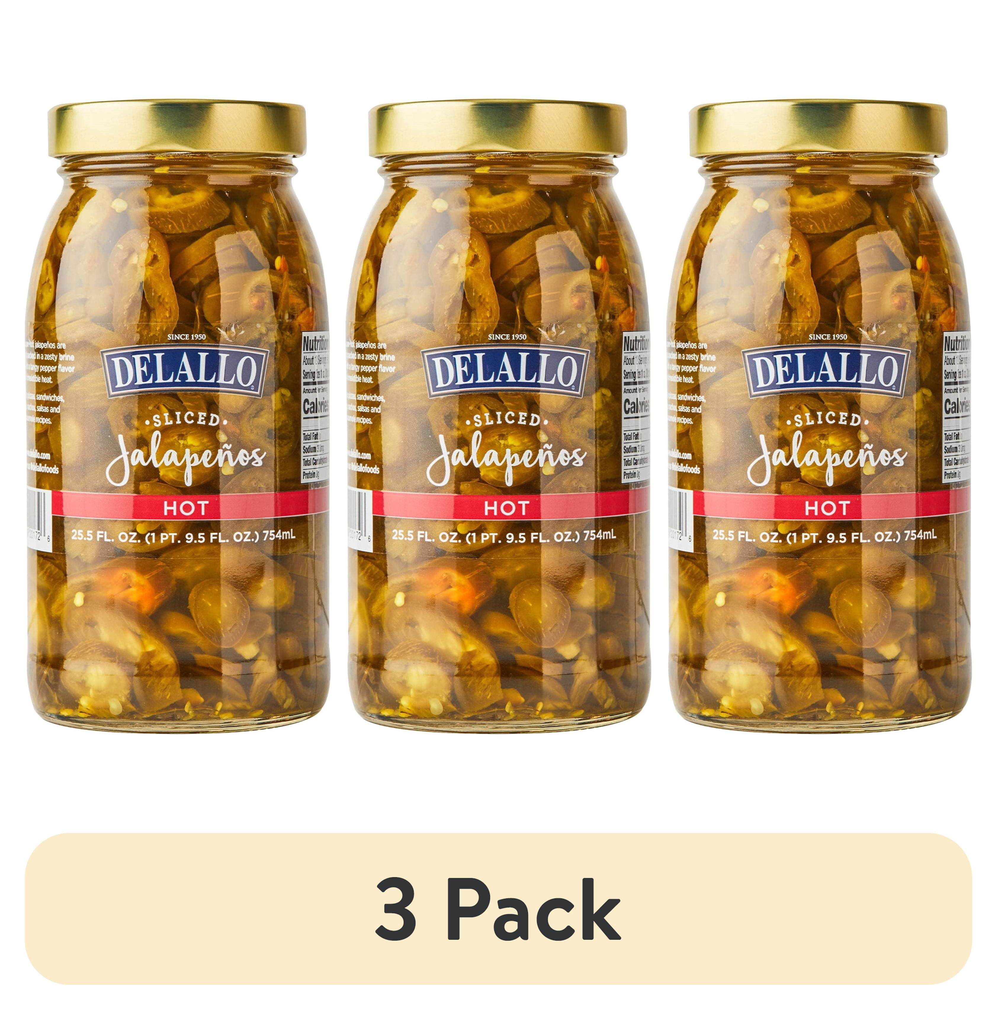 (3 pack) DeLallo Hot Sliced Jalapeno Peppers, Non-GMO, Gluten-Free, 25.5 oz Jar