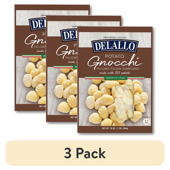 (3 pack) DeLallo Potato Gnocchi Pasta, Made in Italy, Non-GMO, 16 oz Box