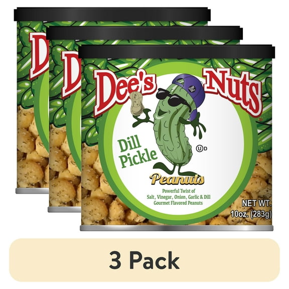(3 pack) Dee's Nuts Peanuts, Dill Pickle Flavor, 10 oz. Canister