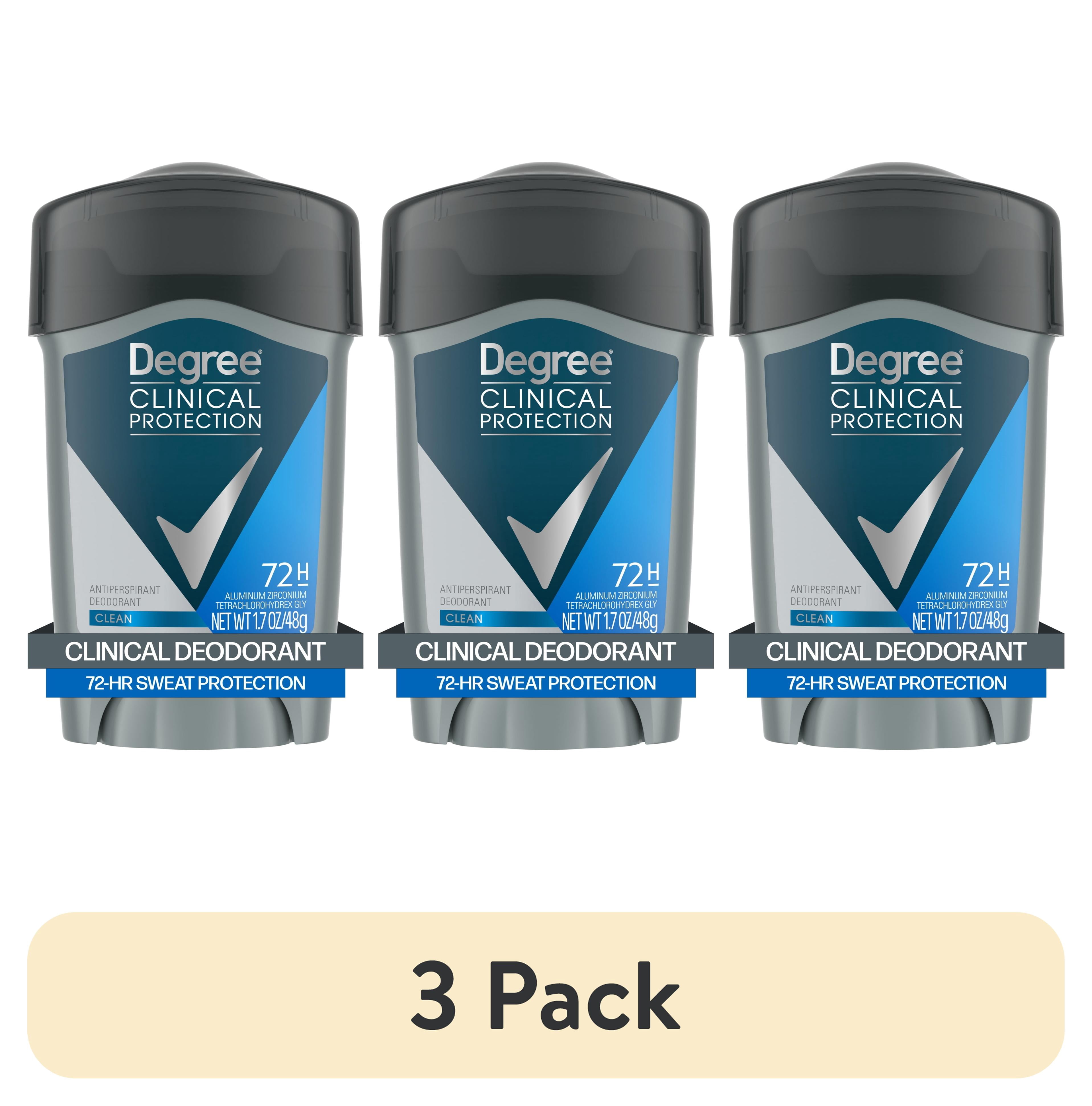 (3 pack) Degree Men Clinical Strength Antiperspirant Deodorant 96-Hour Sweat and Odor Protection Clean Soft Solid 5x Types of Sweat, 1.6 oz