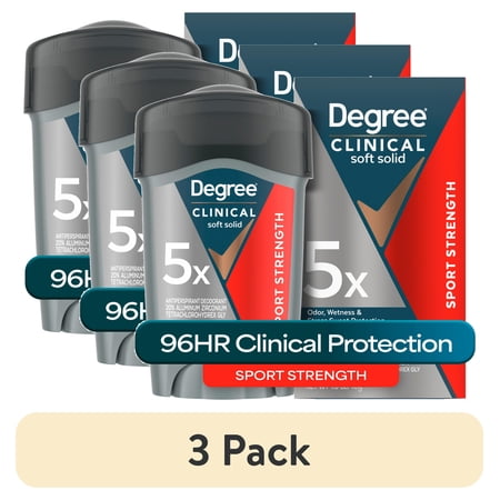 (3 pack) Degree Men Clinical Strength Antiperspirant Deodorant 96-Hour Sweat and Odor Protection Sport Strength Soft Solid 5x Types of Sweat, 1.6 oz