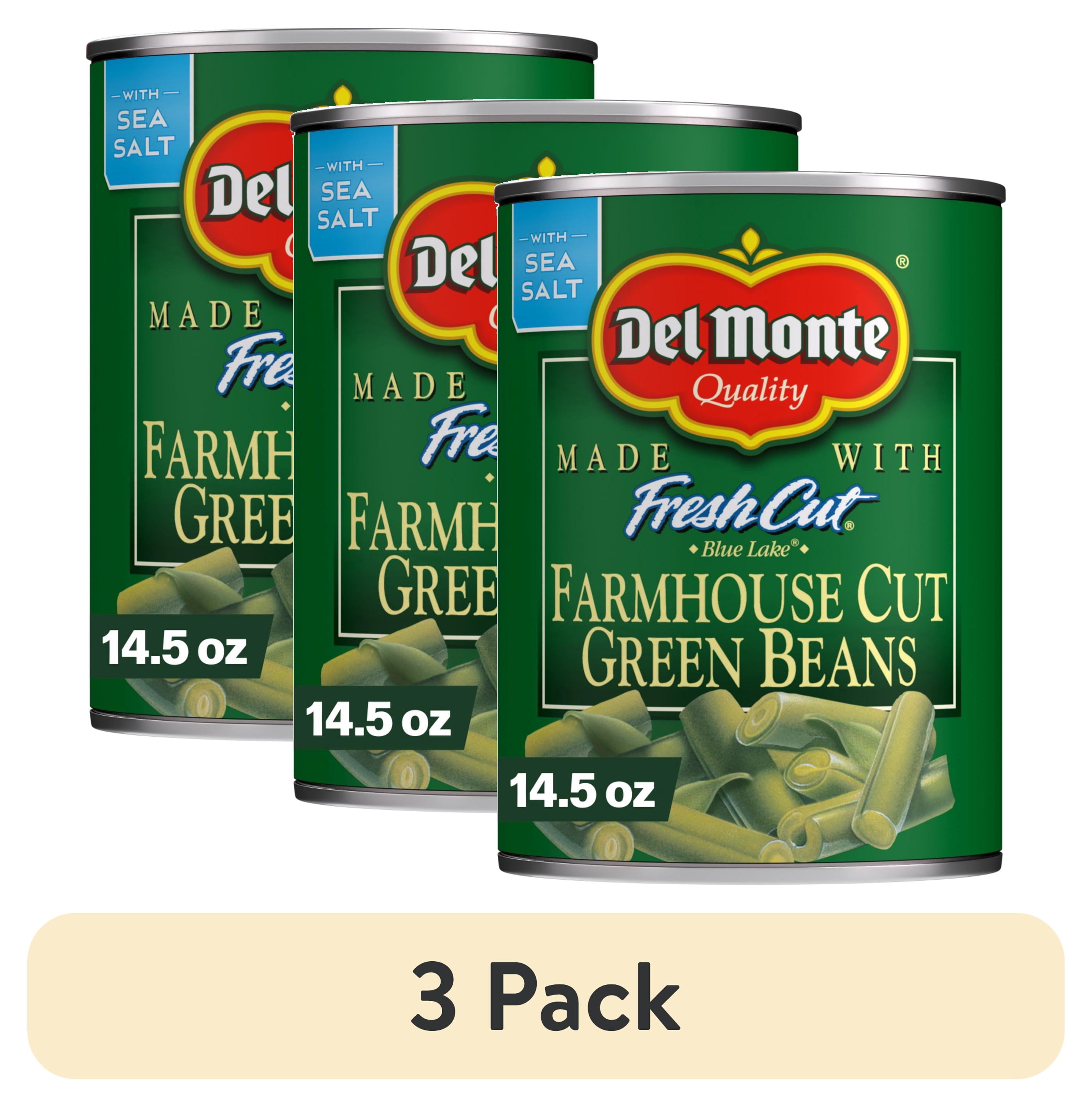 (3 pack) Del Monte Blue Lake Farmhouse Cut Green Beans, 14.5 oz Can, Canned Vegetables
