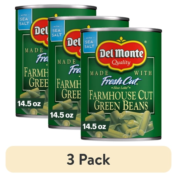 (3 pack) Del Monte Blue Lake Farmhouse Cut Green Beans, 14.5 oz Can, Canned Vegetables
