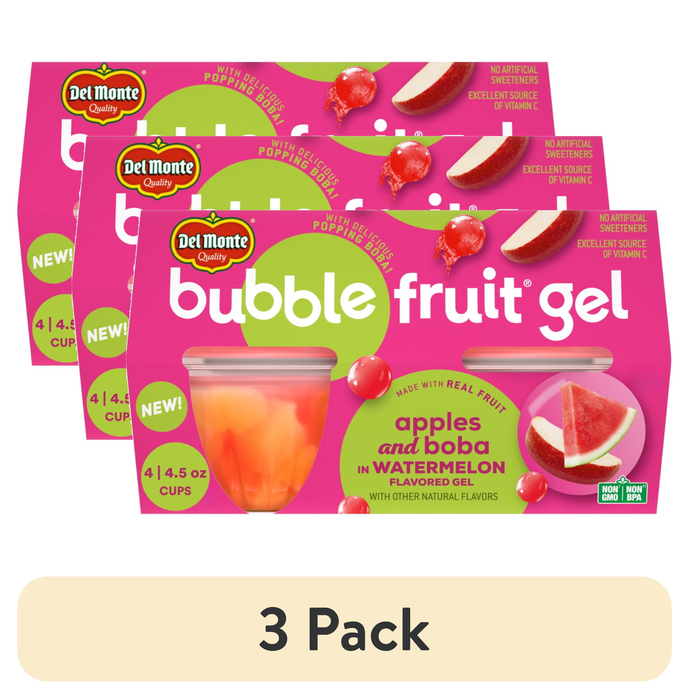 (3 pack) Del Monte Bubble Fruit Gel Apple Watermelon Fruit Cup Snack with Popping Boba, 4.5 oz Cup (Pack of 4)