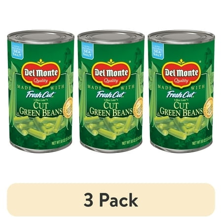 (3 pack) Del Monte Blue Lake Cut Green Beans, Canned Vegetables, 50 oz Can