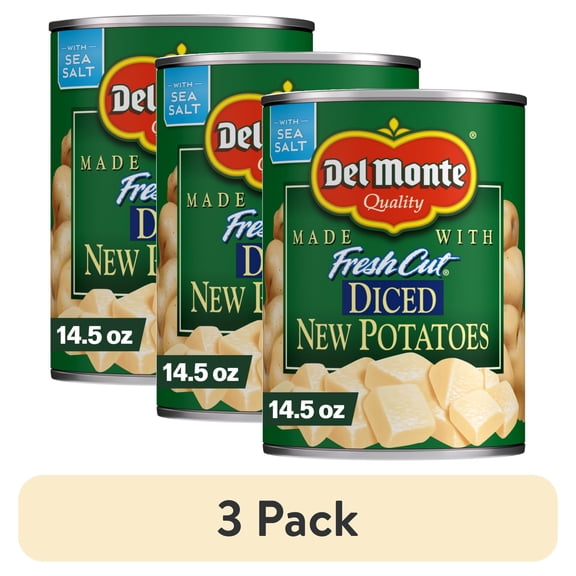 (3 pack) Del Monte Diced Potatoes, Canned Vegetables, 14.5 oz Can