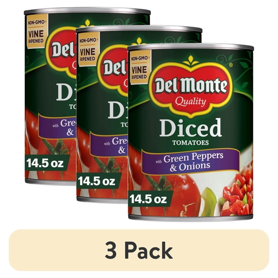 (3 pack) Del Monte Diced Tomatoes with Green Peppers & Onions, 14.5 oz Can