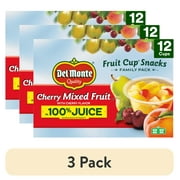 (3 pack) Del Monte Cherry Flavored Mixed Fruit in 100% Juice Fruit Cup Snacks, 4 oz Cup (Pack of 12)
