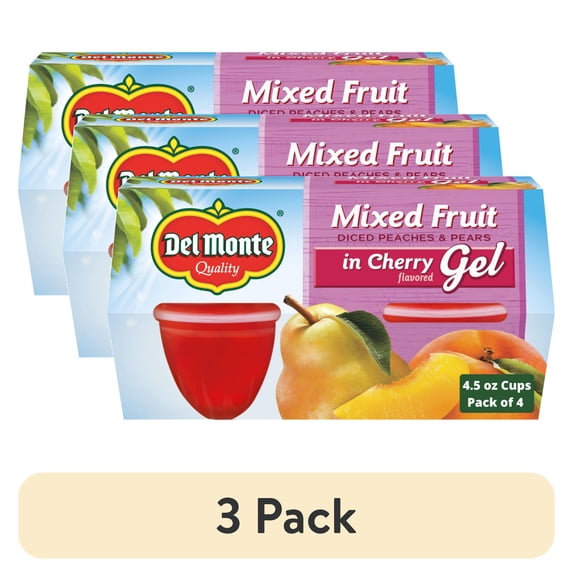 (3 pack) Del Monte Mixed Fruit in Cherry Flavored Gel Fruit Cup Snacks ...