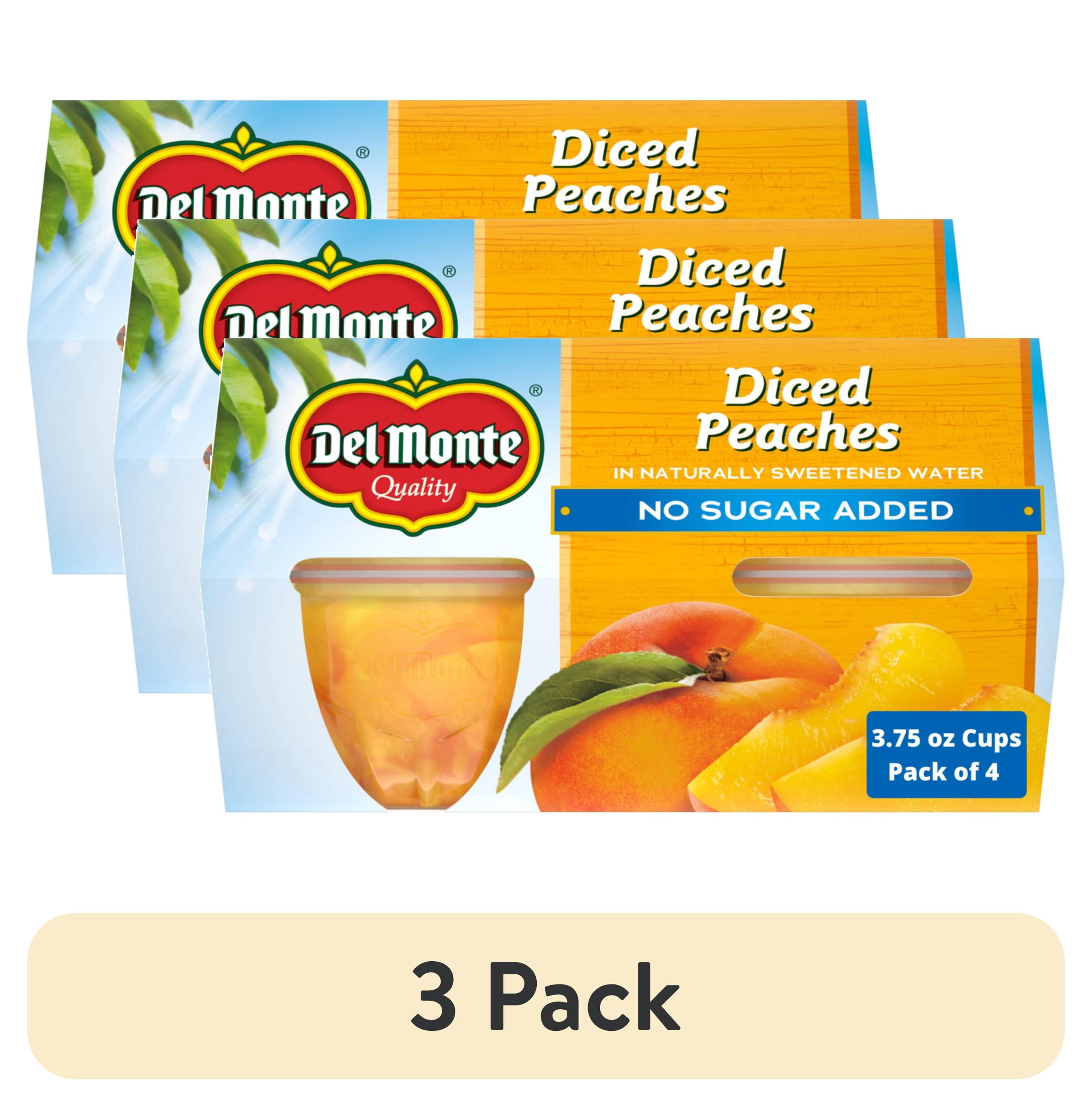 (3 pack) Del Monte No Sugar Added Diced Peaches Fruit Cup Snacks, 3.75 oz Cup (Pack of 4)