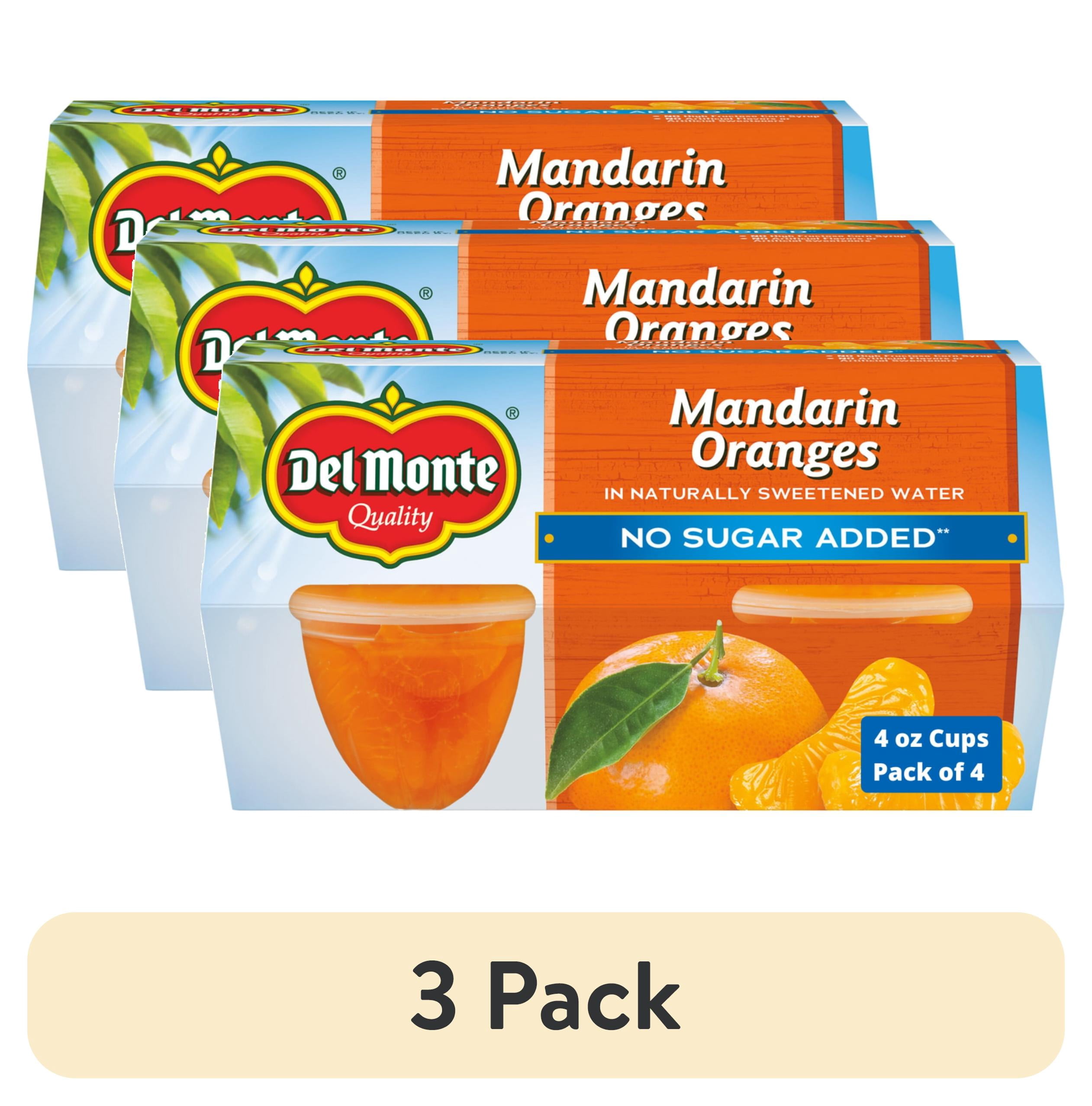 (3 pack) Del Monte No Sugar Added Mandarin Oranges Fruit Cup Snacks, 4 oz Cup (Pack of 4)