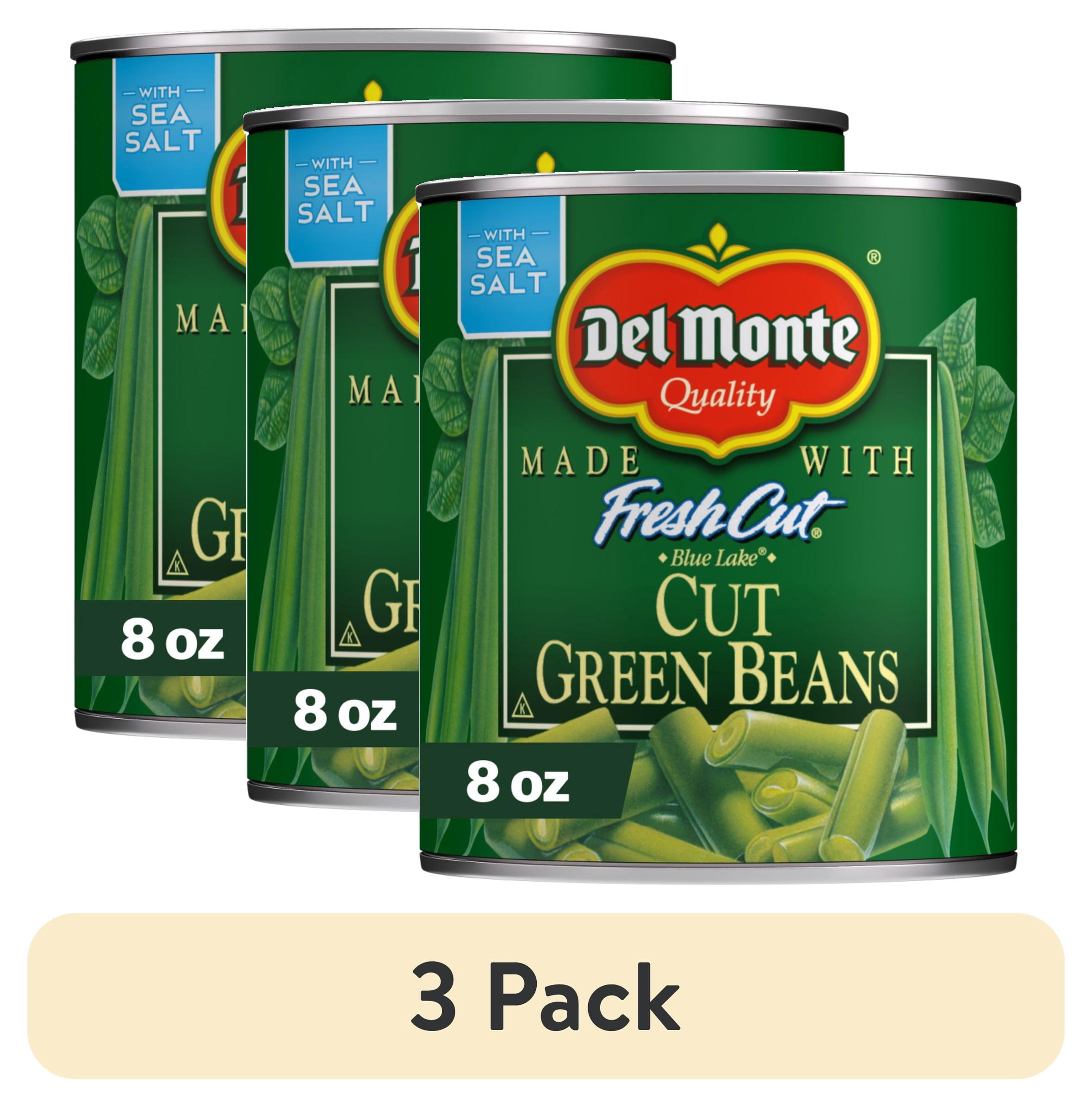 (3 pack) Del Monte Blue Lake Cut Green Beans, Canned Vegetables, 8 oz Can