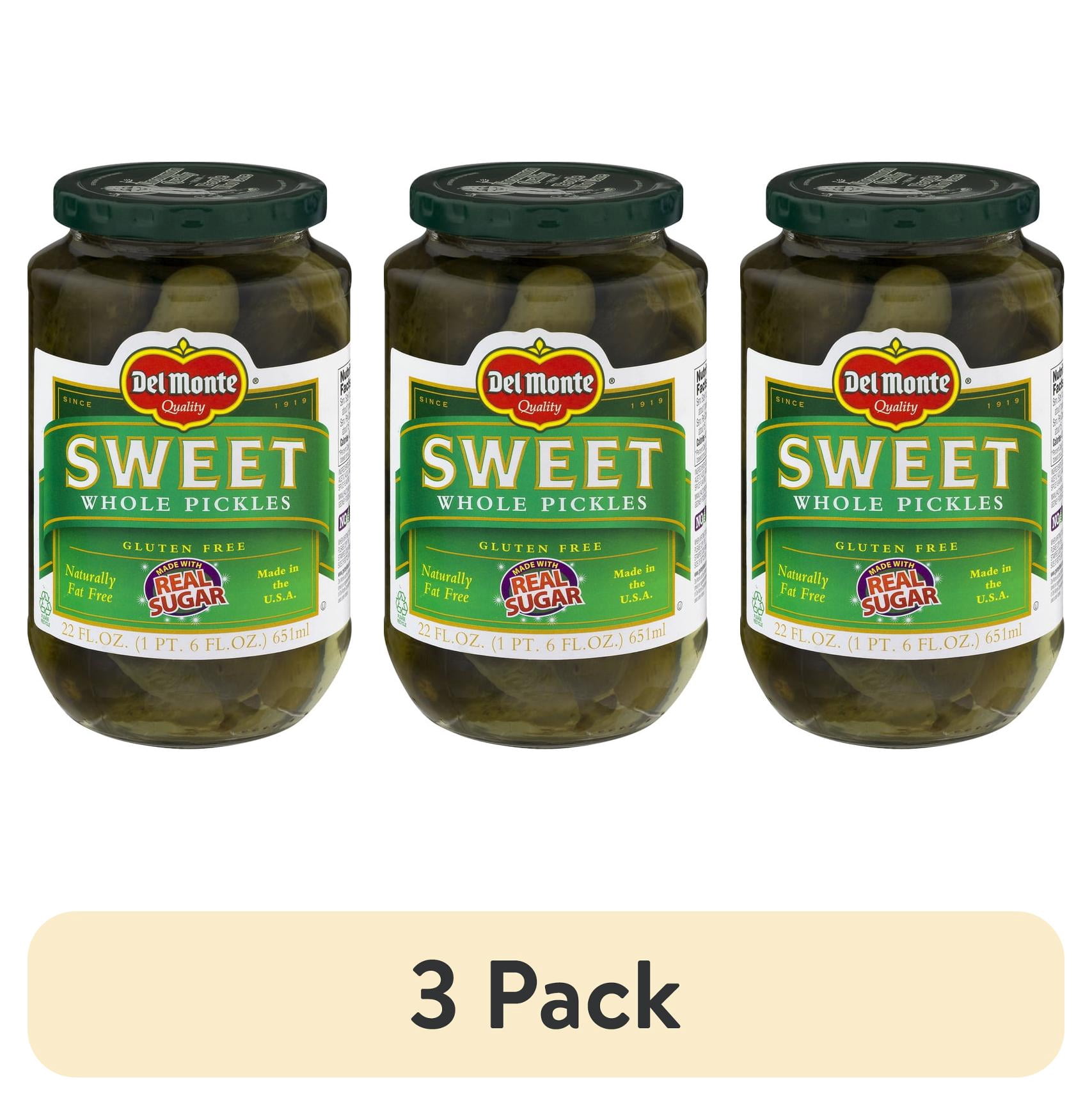 (3 pack) Del Monte Sweet Whole Pickles, 22.0 FL OZ