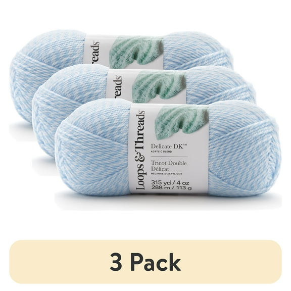 (3 pack) Delicate DK Yarn by Loops & Threads - Yarn for Knitting - Crochet - Weaving - and Arts & Crafts - Blue - Acrylic Yarn - 4 oz