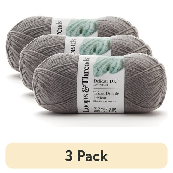 (3 pack) Delicate DK Yarn by Loops & Threads - Yarn for Knitting - Crochet - Weaving - and Arts & Crafts - Gray - Acrylic Yarn - 4 oz