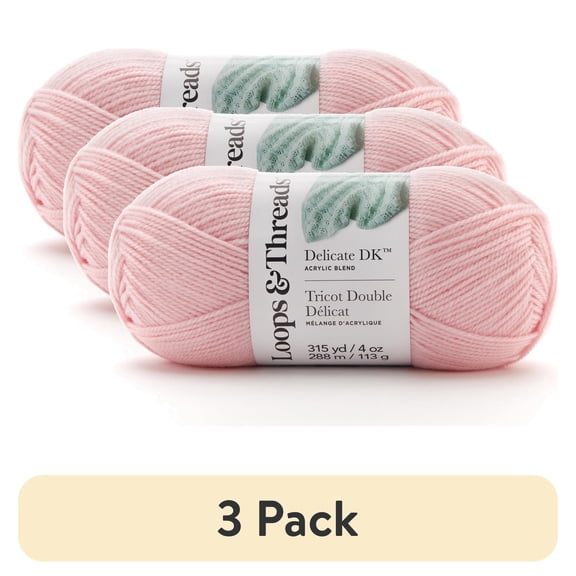 (3 pack) Delicate DK Yarn by Loops & Threads - Yarn for Knitting - Crochet - Weaving - and Arts & Crafts - Pink - Acrylic Yarn - 4 oz