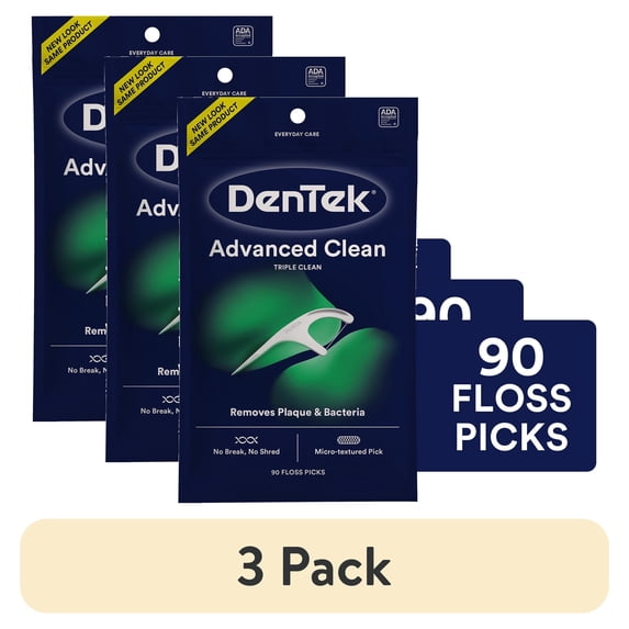 (3 pack) DenTek Triple Clean Advanced Clean Floss Picks, No Break Floss, 90 Count