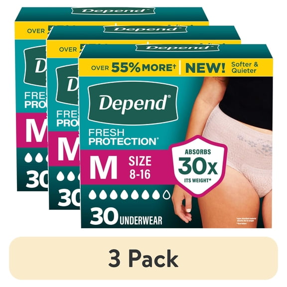 Depend Fit-Flex Adult Incontinence Underwear for Women, Maximum Absorbency, Medium, Light Pink
