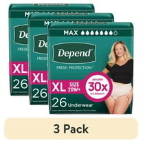 (3 pack) Depend Fresh Protection Incontinence Underwear for Women, Adult Diapers, XL, 26 Count