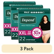 (3 pack) Depend Fresh Protection Incontinence Underwear for Women, Adult Diapers, XXL, 22 Count