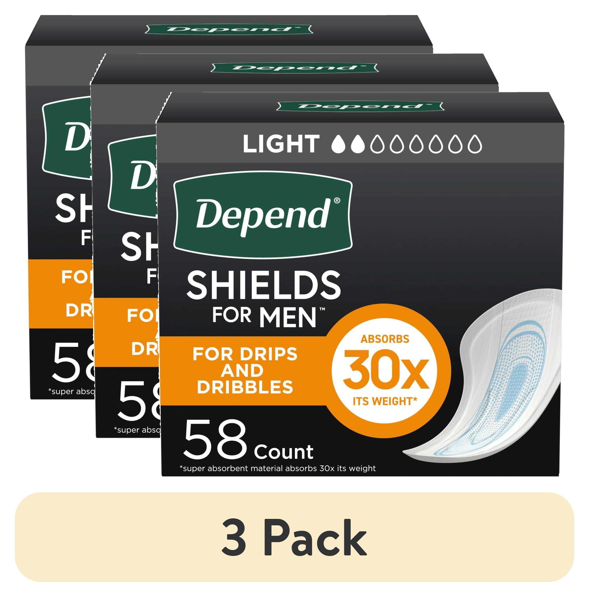 (3 pack) Depend Shields Incontinence Pads for Men, Light Absorbency, 58 Count
