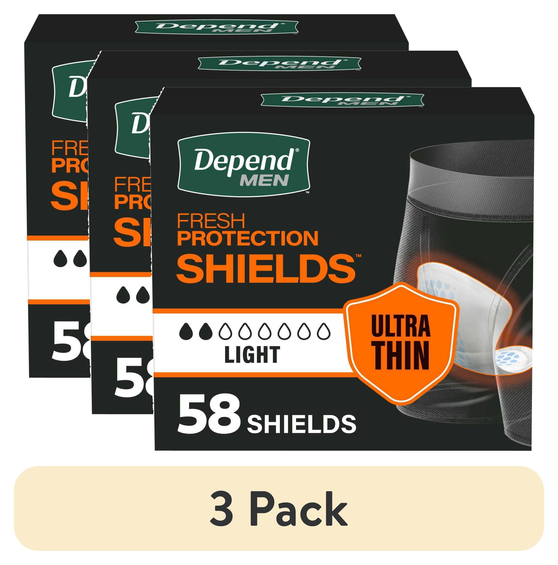 (3 pack) Depend Shields Incontinence Pads for Men, Light Absorbency, 58 Count