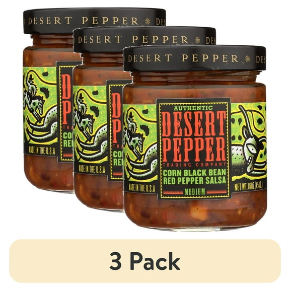 (3 pack) Desert Pepper Medium Corn Black Bean Red Pepper Salsa, 16 oz