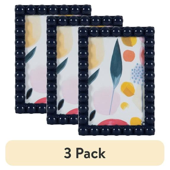 (3 pack) DesignOvation 4x6 Beaded Navy Decorative Tabletop Picture Frame