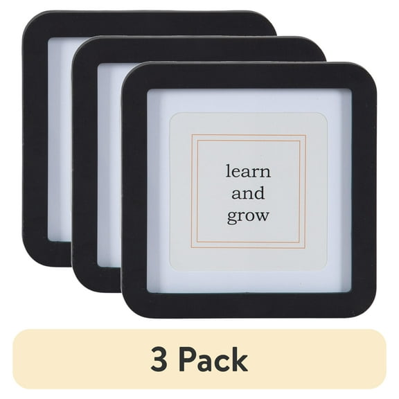 (3 pack) DesignOvation 5x5 Matted for 4x4 Rounded Basic Black Decorative Tabletop Picture Frame