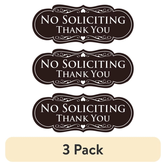 (3 pack) Designer NO SOLICITING Thank You Sign - Dark Brown Large