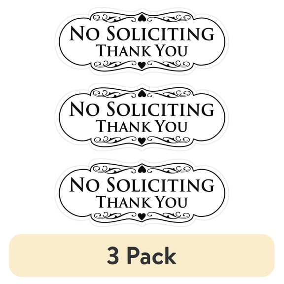 (3 pack) Designer NO SOLICITING Thank You Sign - White Medium