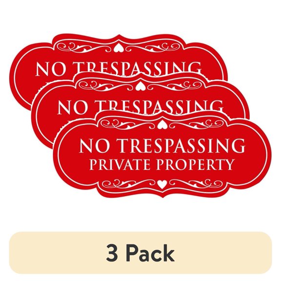 (3 pack) Designer No Trespassing Private Property Sign(Red) - Large